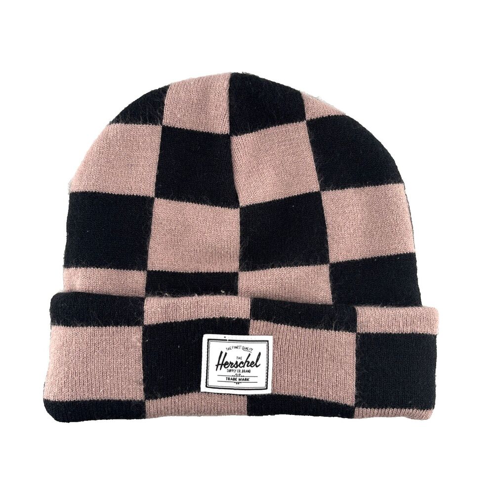 Hershel & Co. Pink Checkered Beanie Hat | Y2K Vintage Beanie One Size
